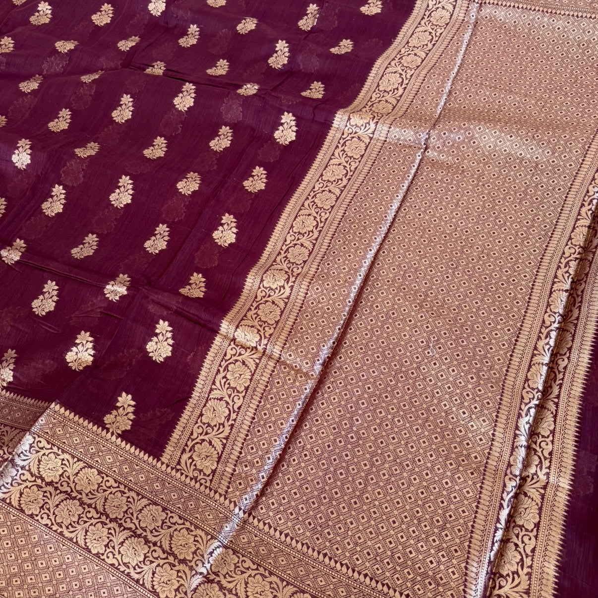 Coffee Brown Pure Chiniya Silk Saree
