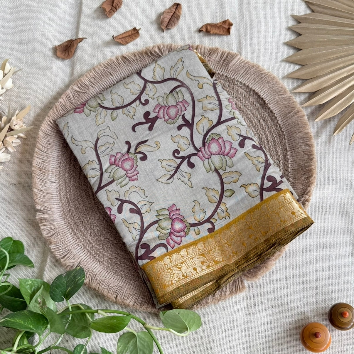 Olive green Kalamkari fancy cotton