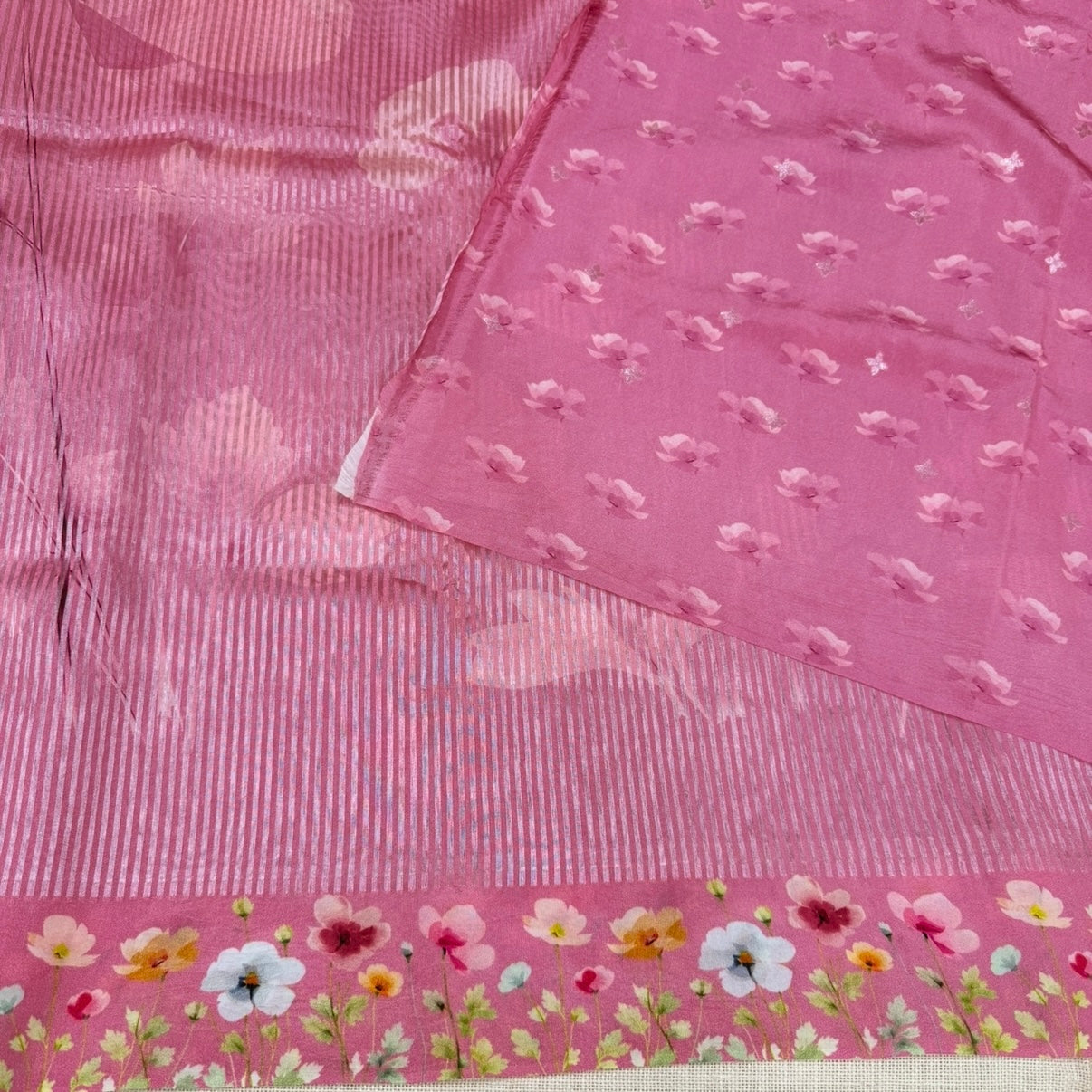 Mauve Pink Puna Silk Tissue Digital Print Saree