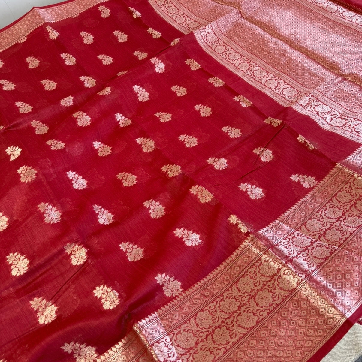 Ruby Red Pure Chiniya Silk Saree