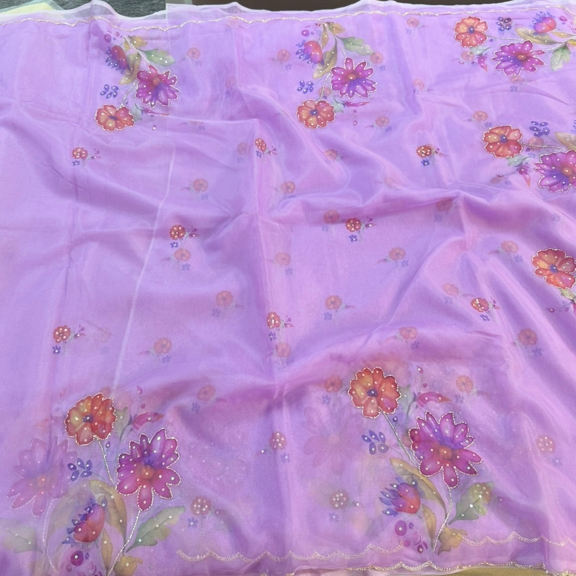 Lilac purple Fancy Crepe Designer Saree