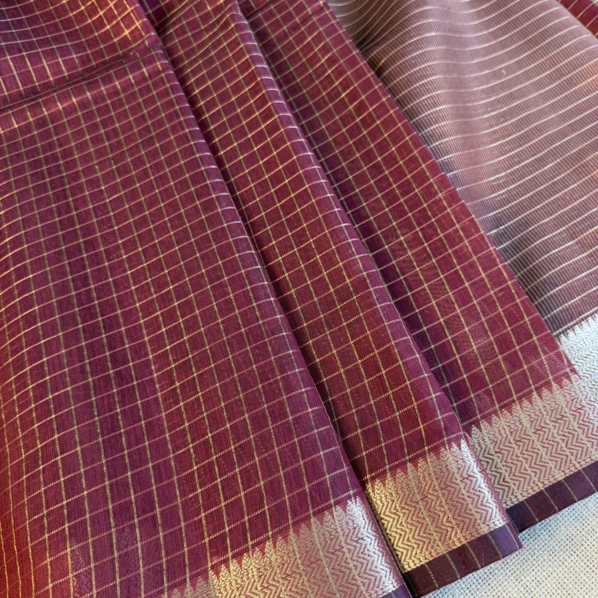 Maroon Zari Checked Semi Silk Saree