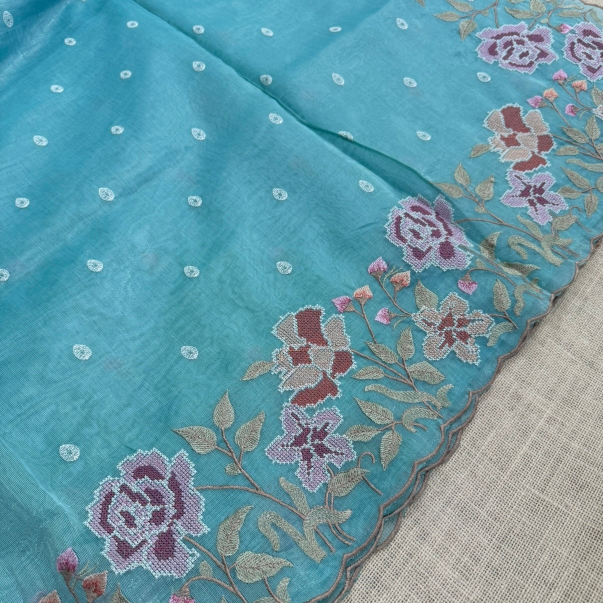 Sea green Floral Shimmer Tussar Saree