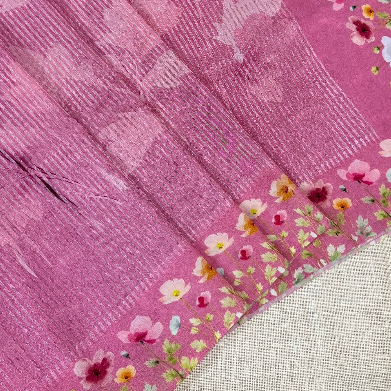 Mauve Pink Puna Silk Tissue Digital Print Saree