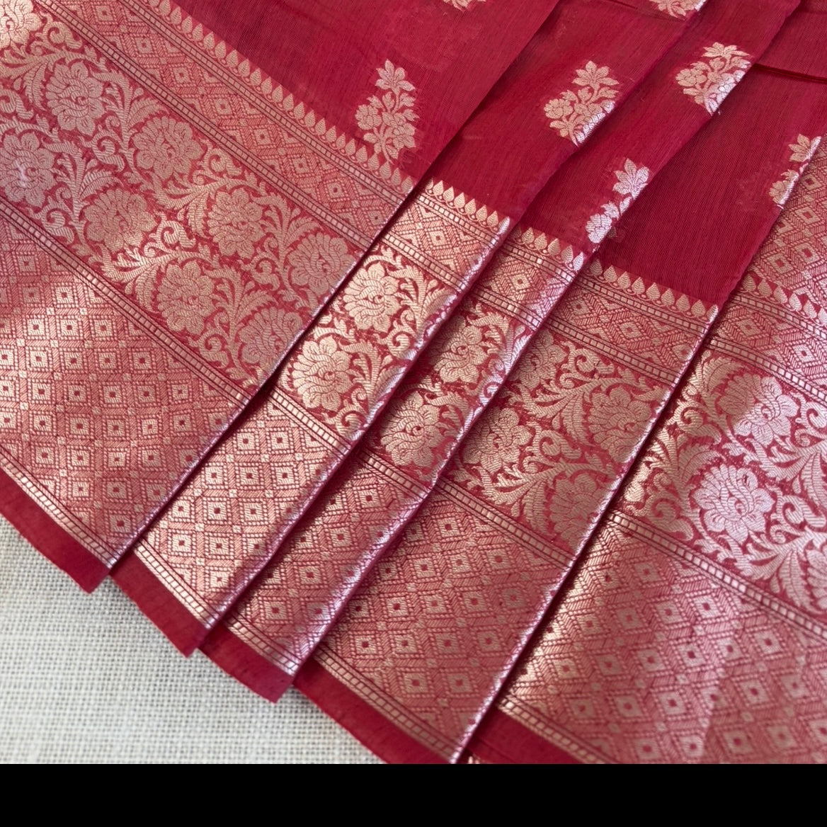 Ruby Red Pure Chiniya Silk Saree