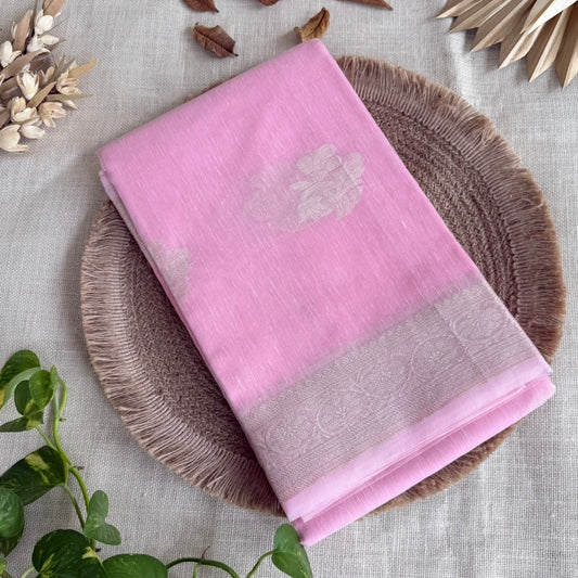 Baby-Pink Kora Linen Saree