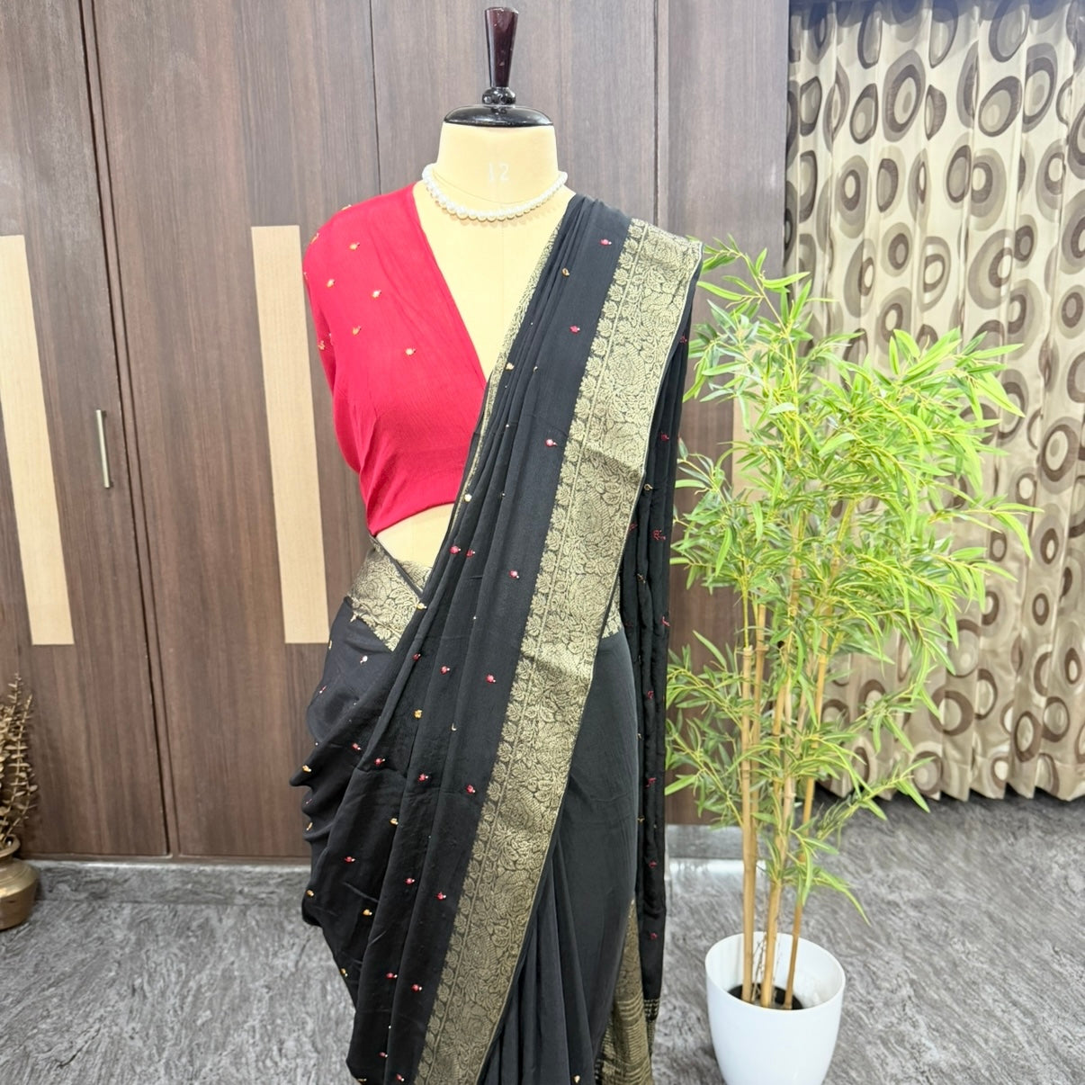 Black Mirror Work Chinnon Saree
