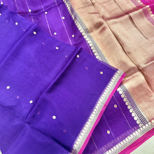 Purple with Pink Pure Kora Silk Saree