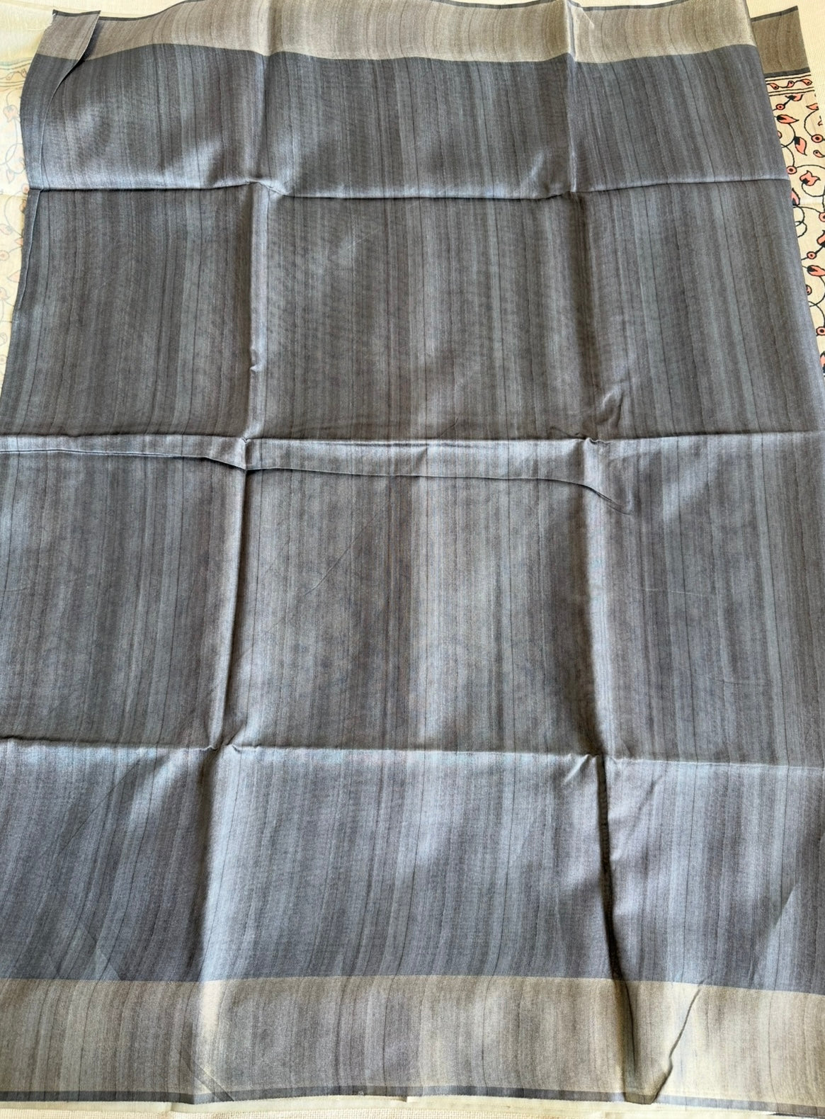 Grey n Peach Creep Pattern Semi Tussar Saree