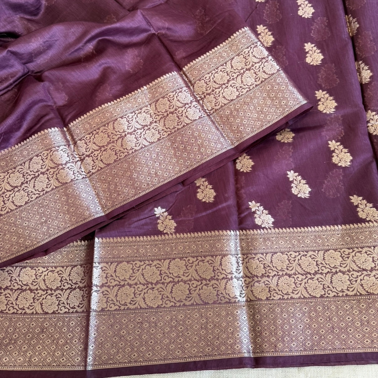 Coffee Brown Pure Chiniya Silk Saree