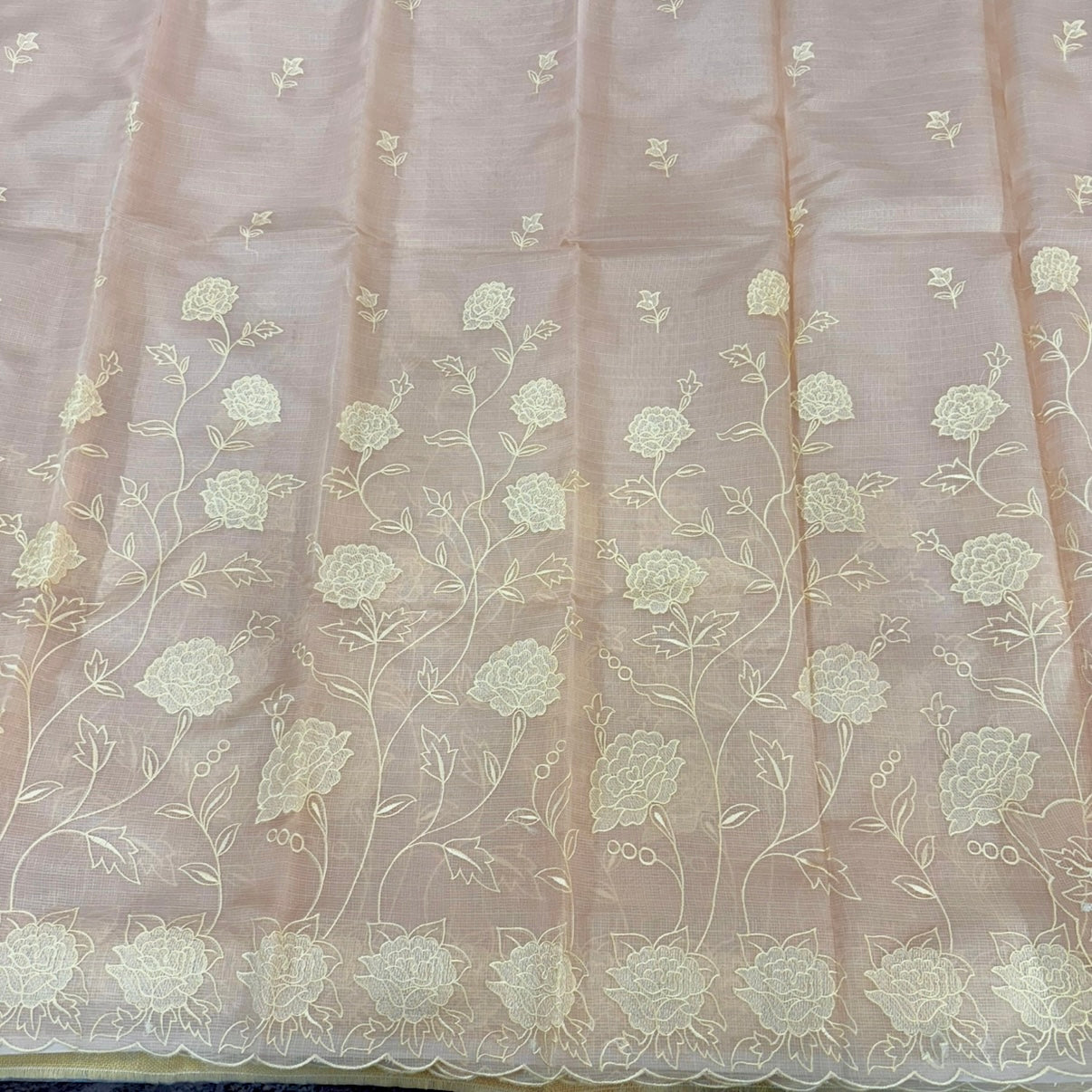 Rose Gold Kota Embroidery Saree