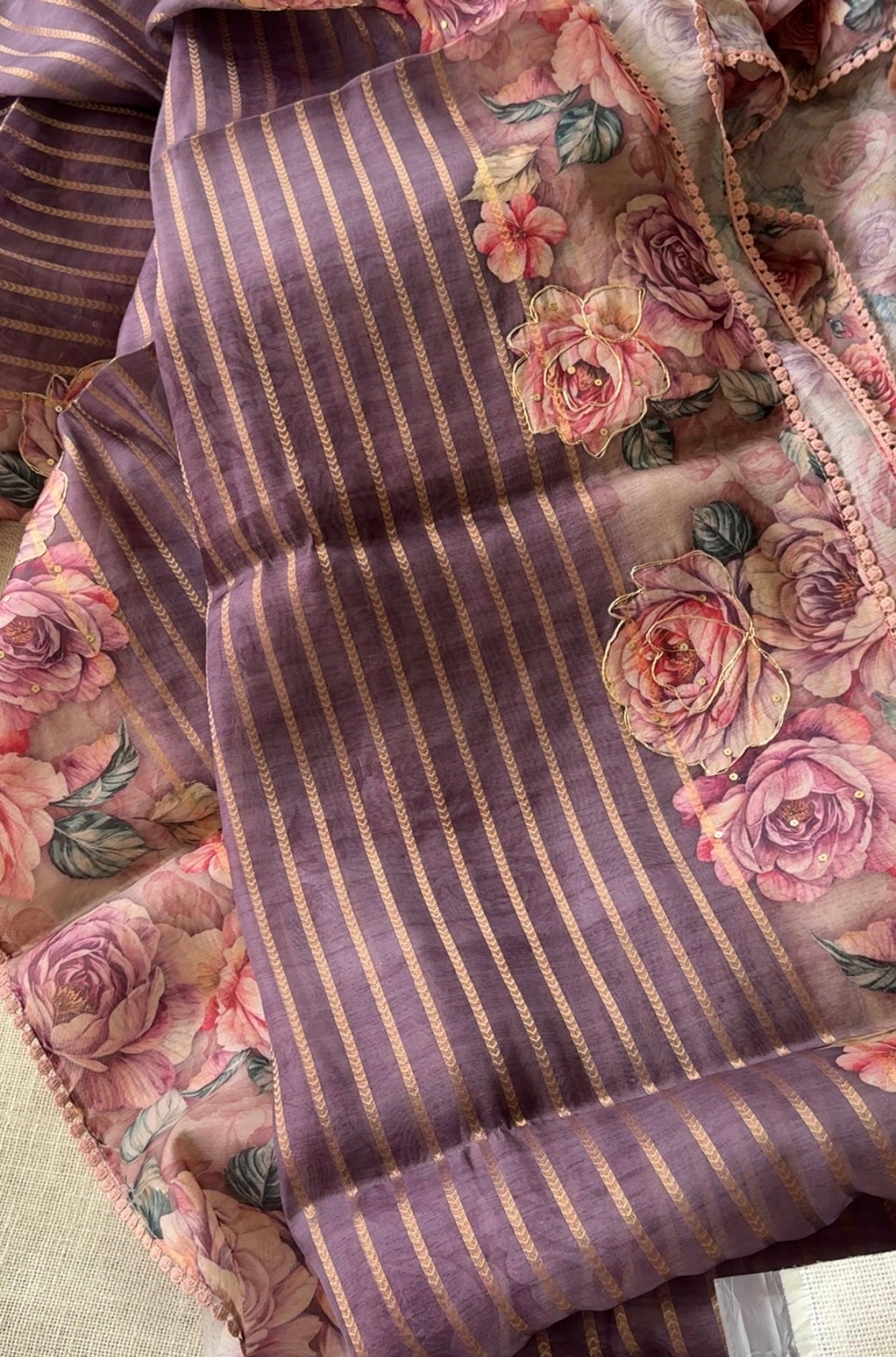 Wine Purple Floral Fancy Saree