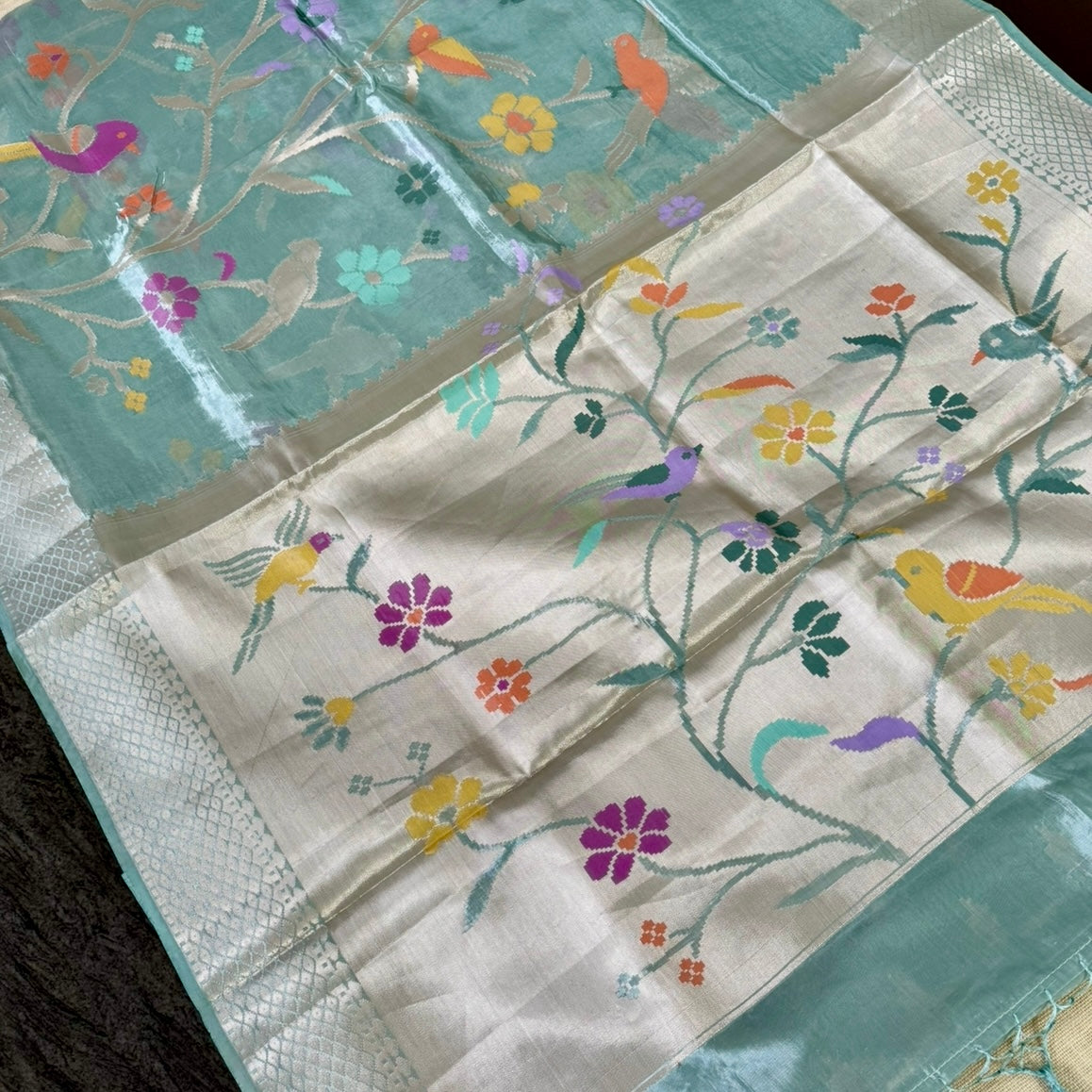 Sea Green Meena Weave Paper Silk Saree