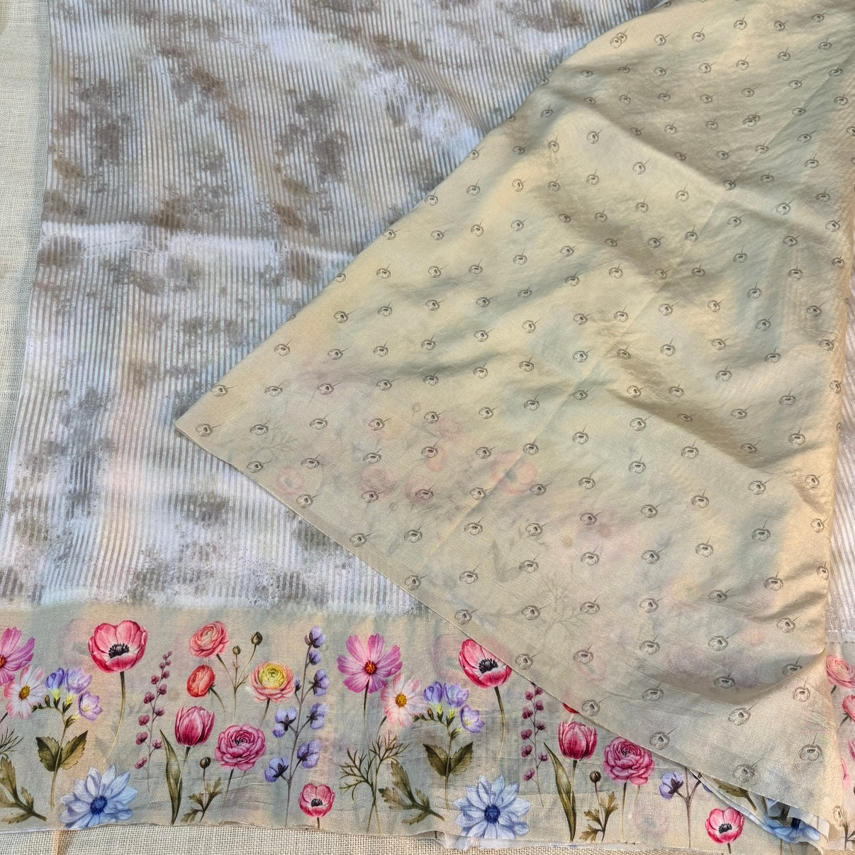 Olive Puna Silk Tissue Digital Print Saree
