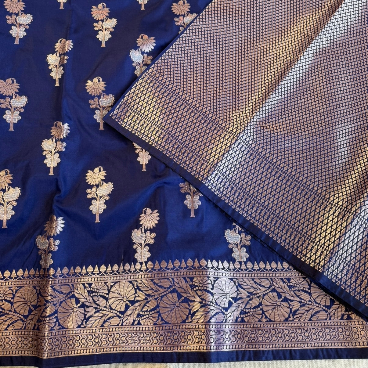 Midnight Blue Banarasi Russian Silk Saree