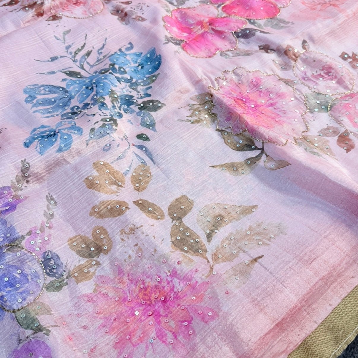 Pink Fancy Crepe Designer Saree 