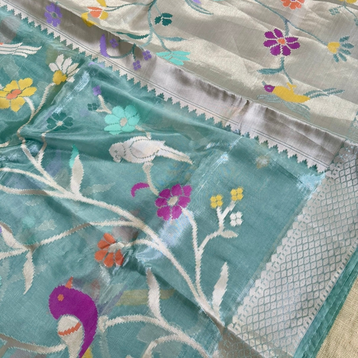 Sea Green Meena Weave Paper Silk Saree