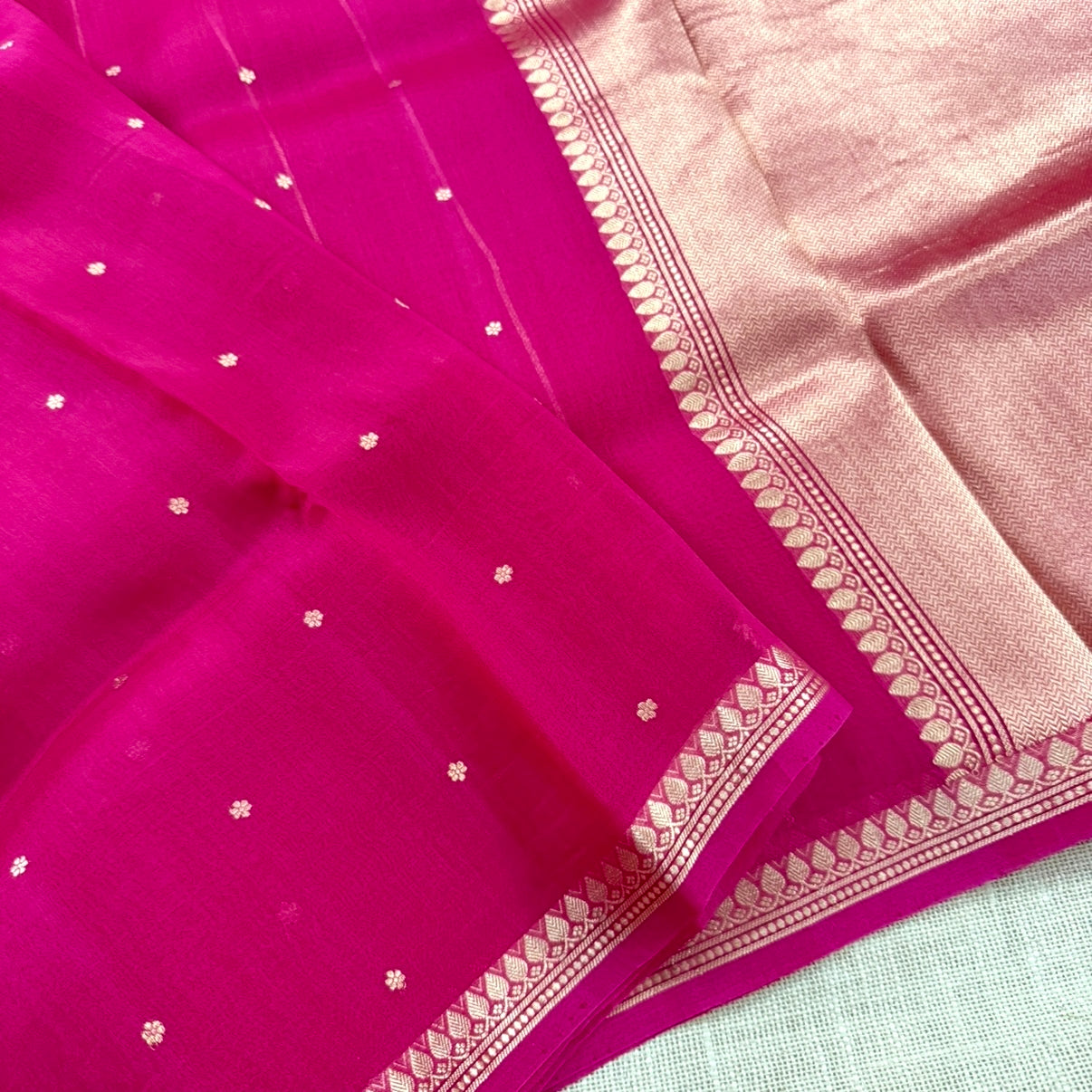 Vibrant Rani Pink Pure Kora Silk Saree