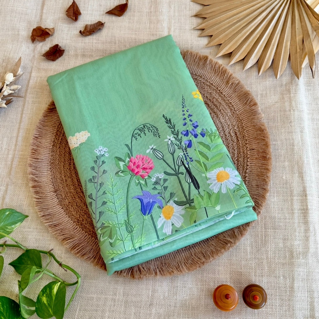 Green Mercerised Cotton Saree