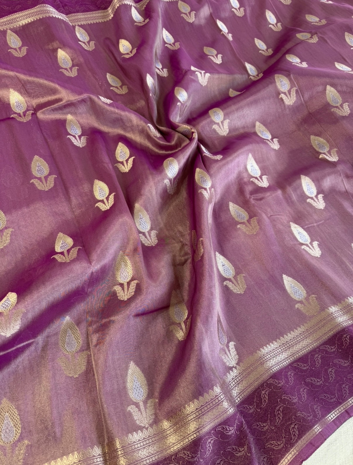 Purple Lilac Tissue Silk Saree