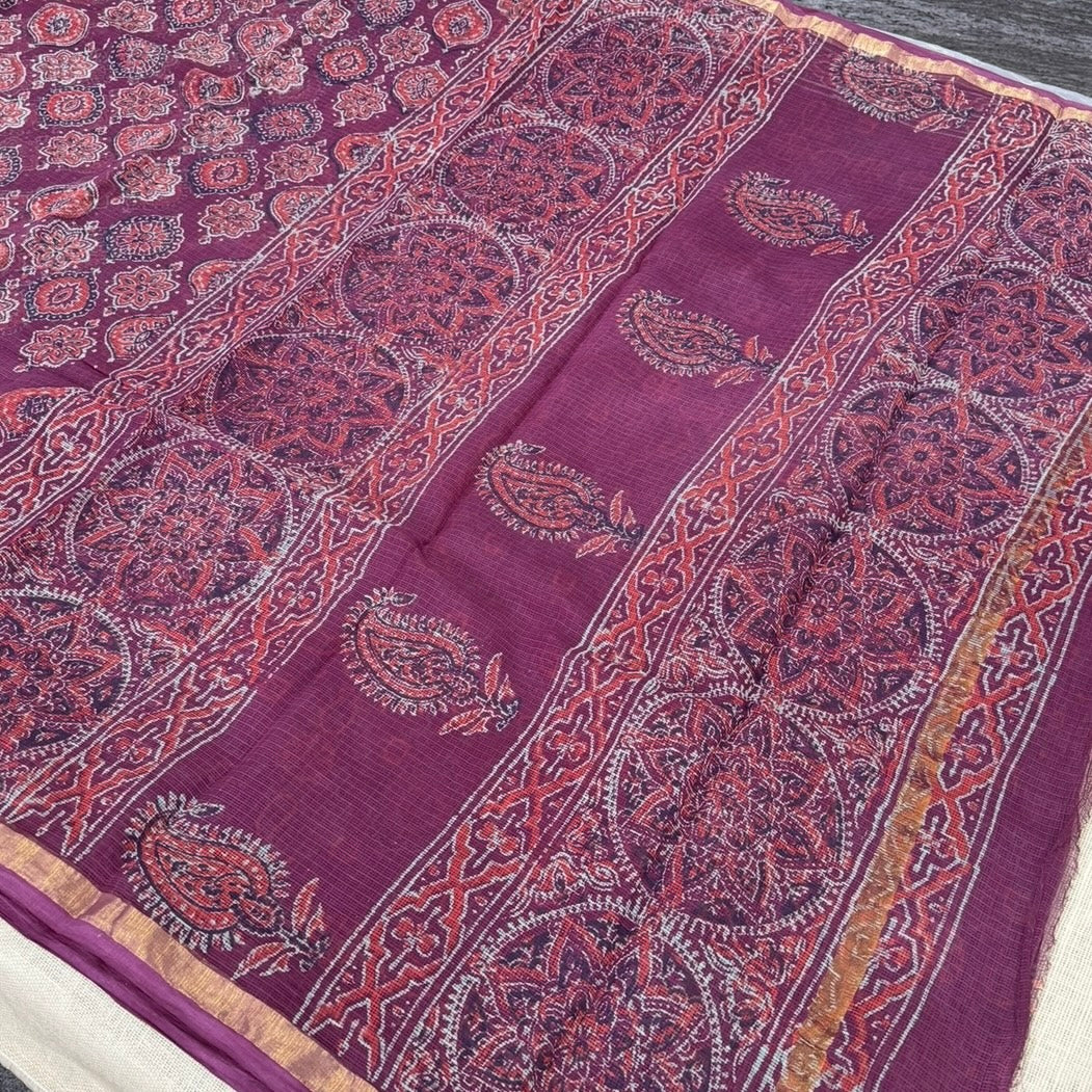 Maroon Ajrakh Pure Kota Doriya Saree