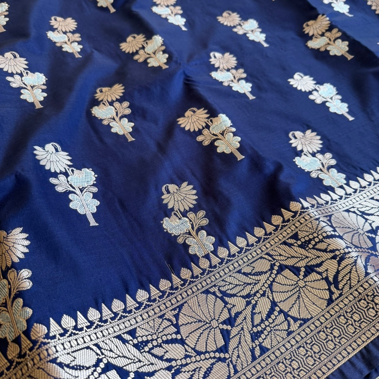 Midnight Blue Banarasi Russian Silk Saree