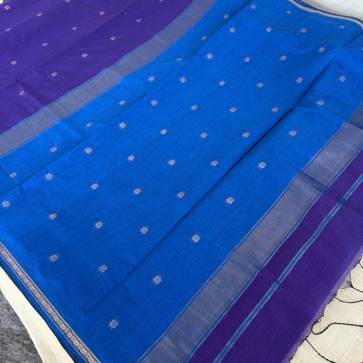 Dark Blue with Sky Blue Pure Cotton Saree