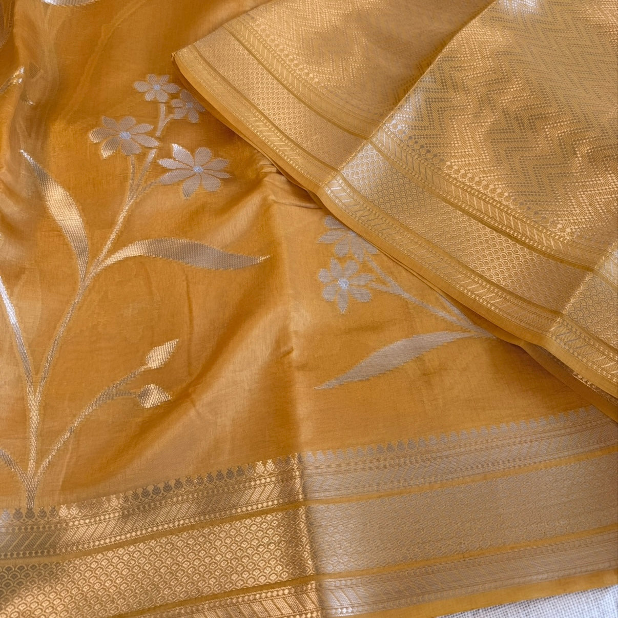 Mustard Pure Raw Mango Banarasi Silk Saree
