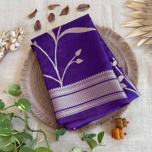 Purple Pure Raw Mango Banarasi Silk Saree