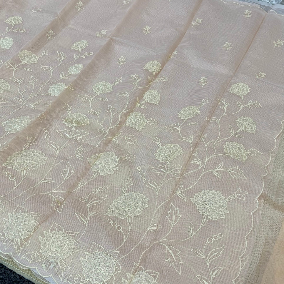 Rose Gold Kota Embroidery Saree scallop embroidery 