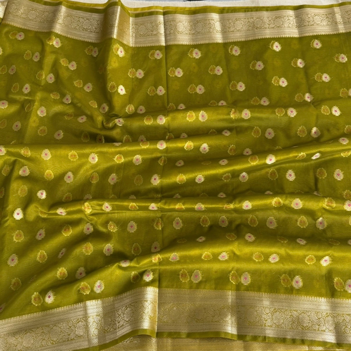 Olive (Mehandi) Green Banarasi Tissue Silk Saree