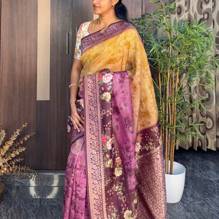 Mustard Wine Pure Dola Crepe Silk Saree