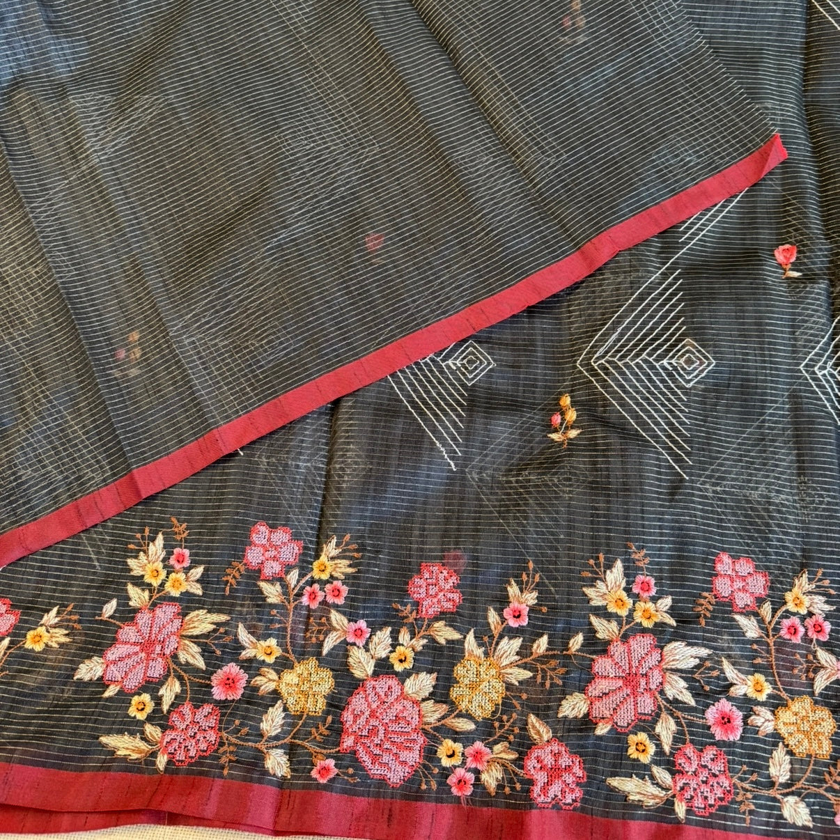 Black Kota Tissue Embroidery Saree
