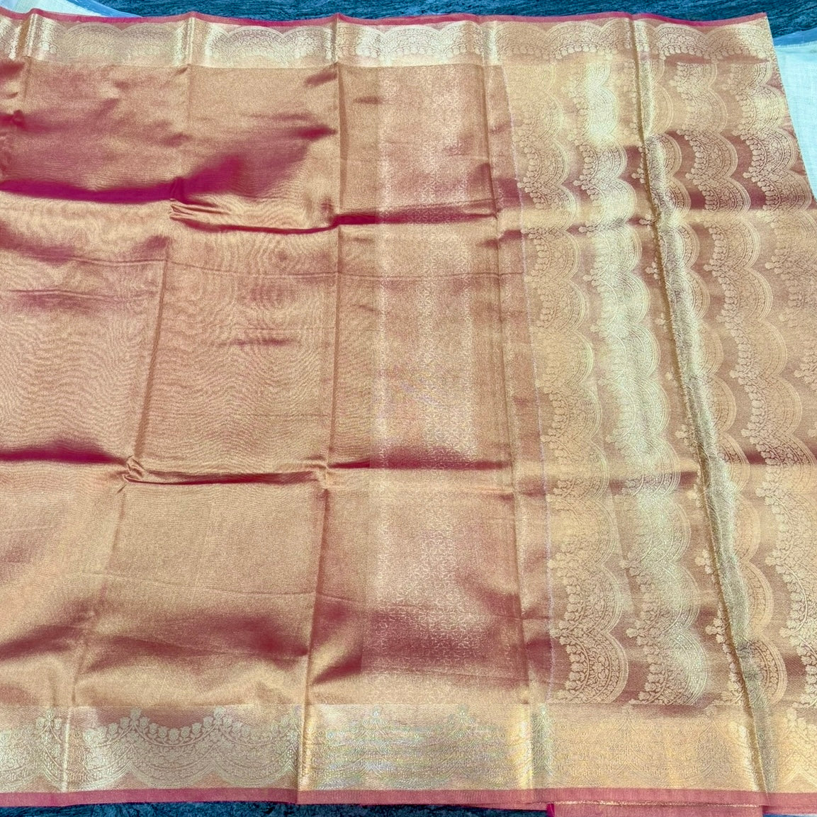 Orange Banarasi Tissue shimmer Silk Saree