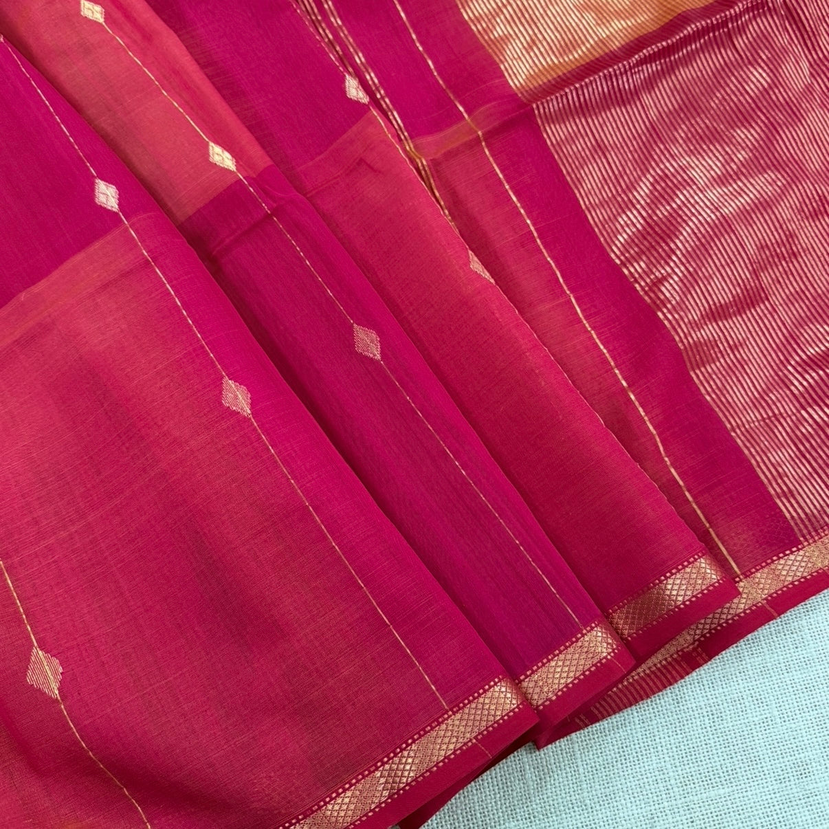 Red with Yellow Dual Shade Maheshwari Silk Cotton Saree 
