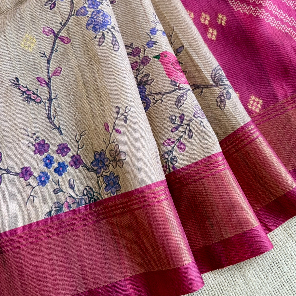 Pink Bird Semi Tussar Saree