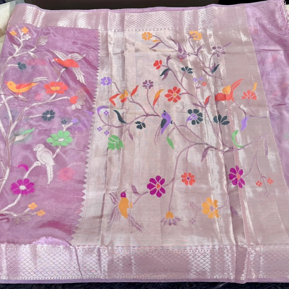 Onion Pink Meena Weave Paper Silk Saree 