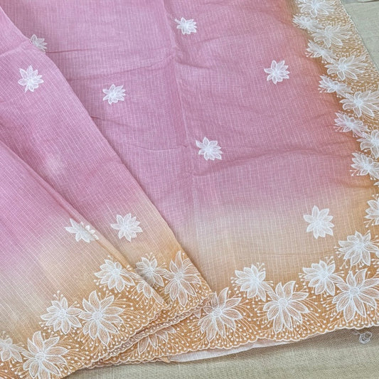 Blush Pink Floral Embroidered Kota Tussar Saree