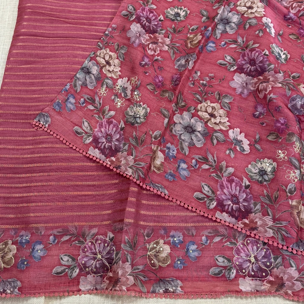 Vintage Rose Floral Fancy Saree