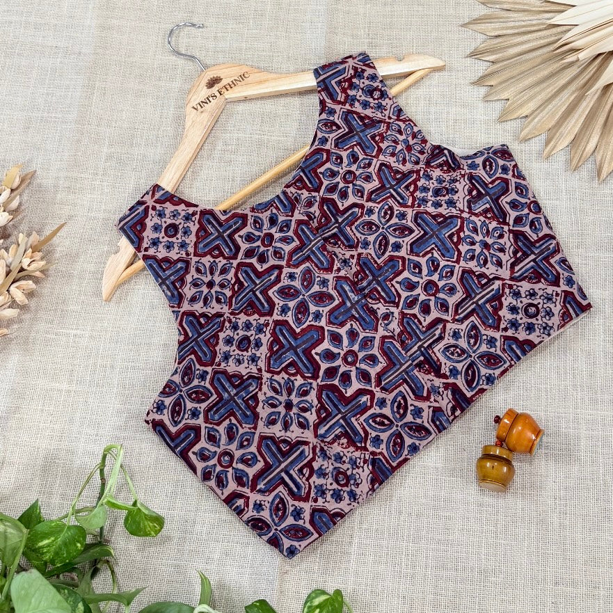 Dusty Blush Pink Ajrakh Printed Cotton Blouse