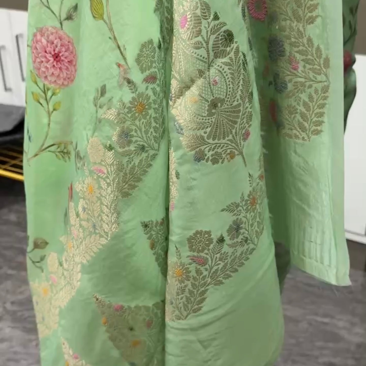 Aqua Mint Multicolour Floral Crepe Silk Saree