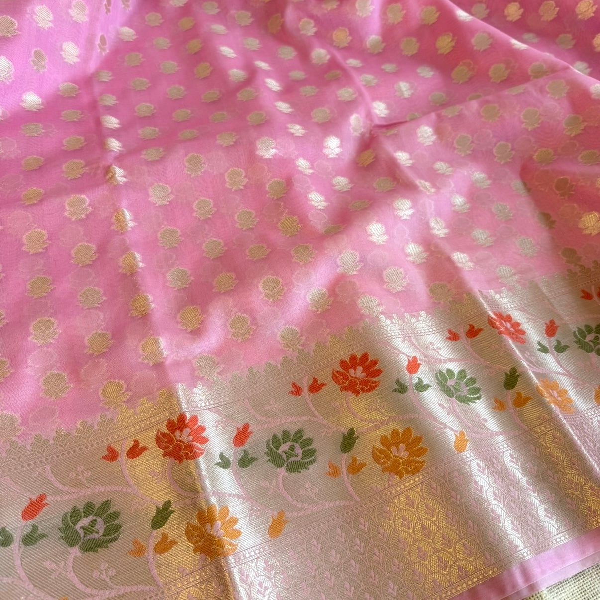 Pastel Pink Khadi Georgette Siik Saree