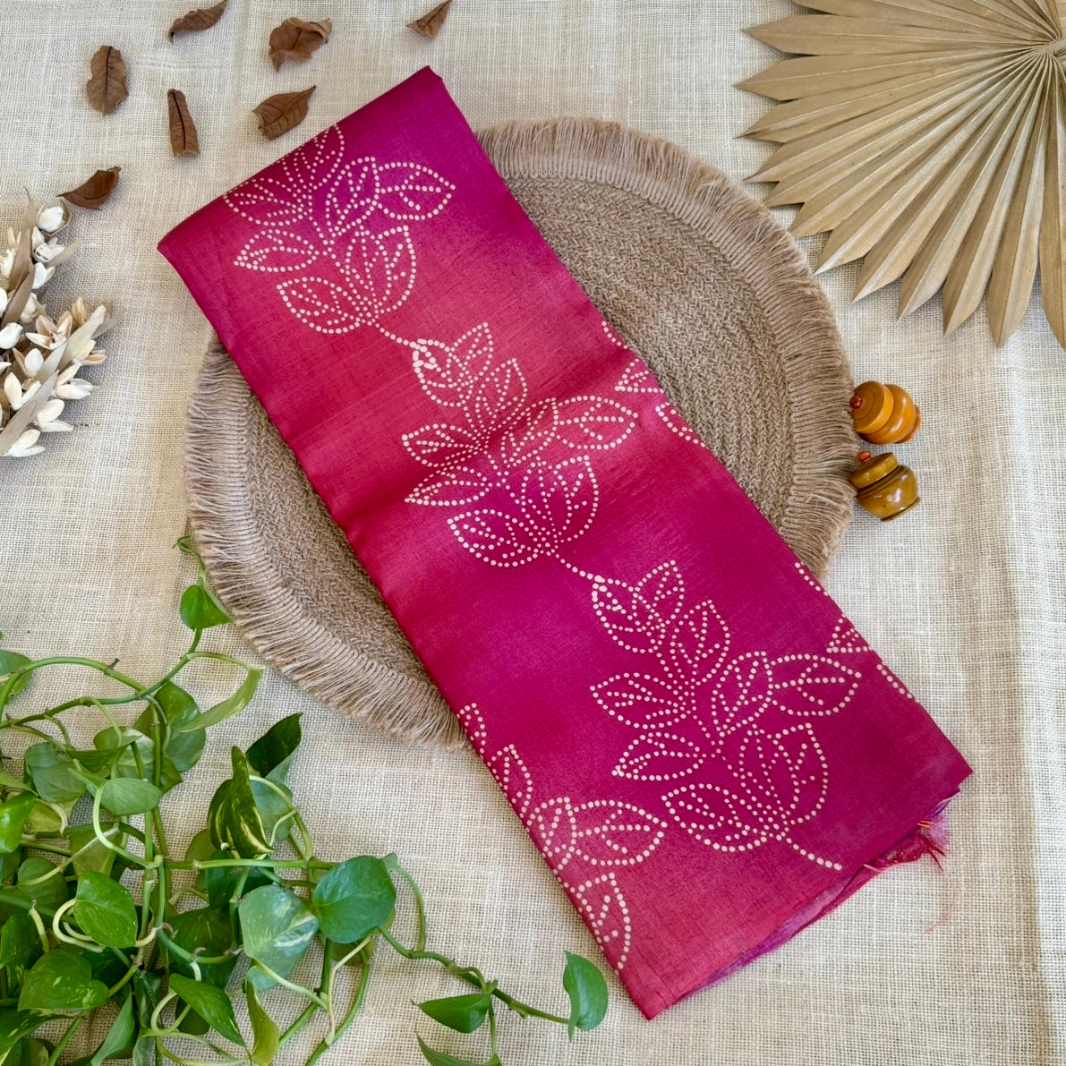 Rich Rani Pink Pure Tussar Silk Saree