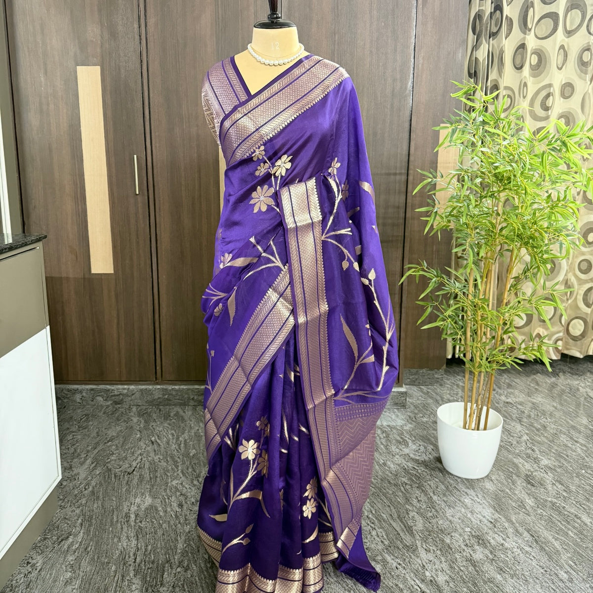 Purple Pure Mango Silk Saree