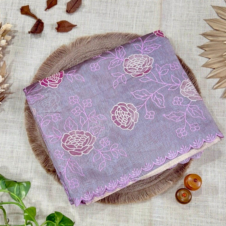 Dusty Lavender Floral Embroidered Saree