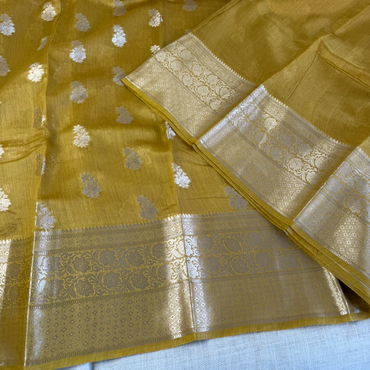 Mustard Pure Chiniya Silk Saree