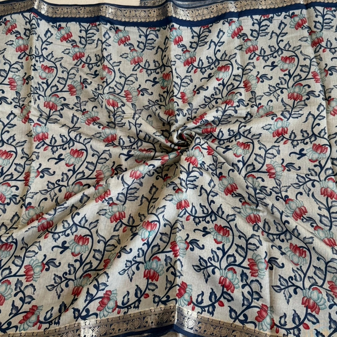 Blue Kalamkari Fancy Cotton Saree