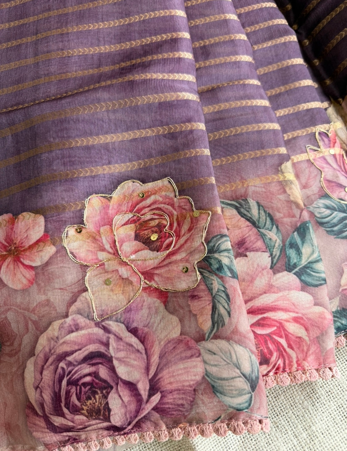 Wine Purple Floral Fancy Saree