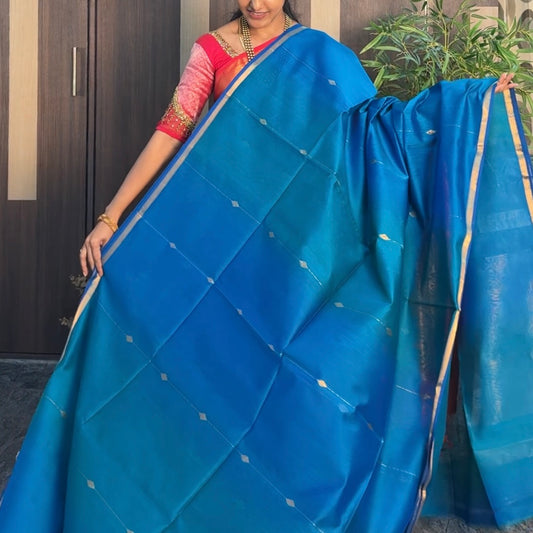 Blue Dual Shade Maheshwari Silk Cotton Saree