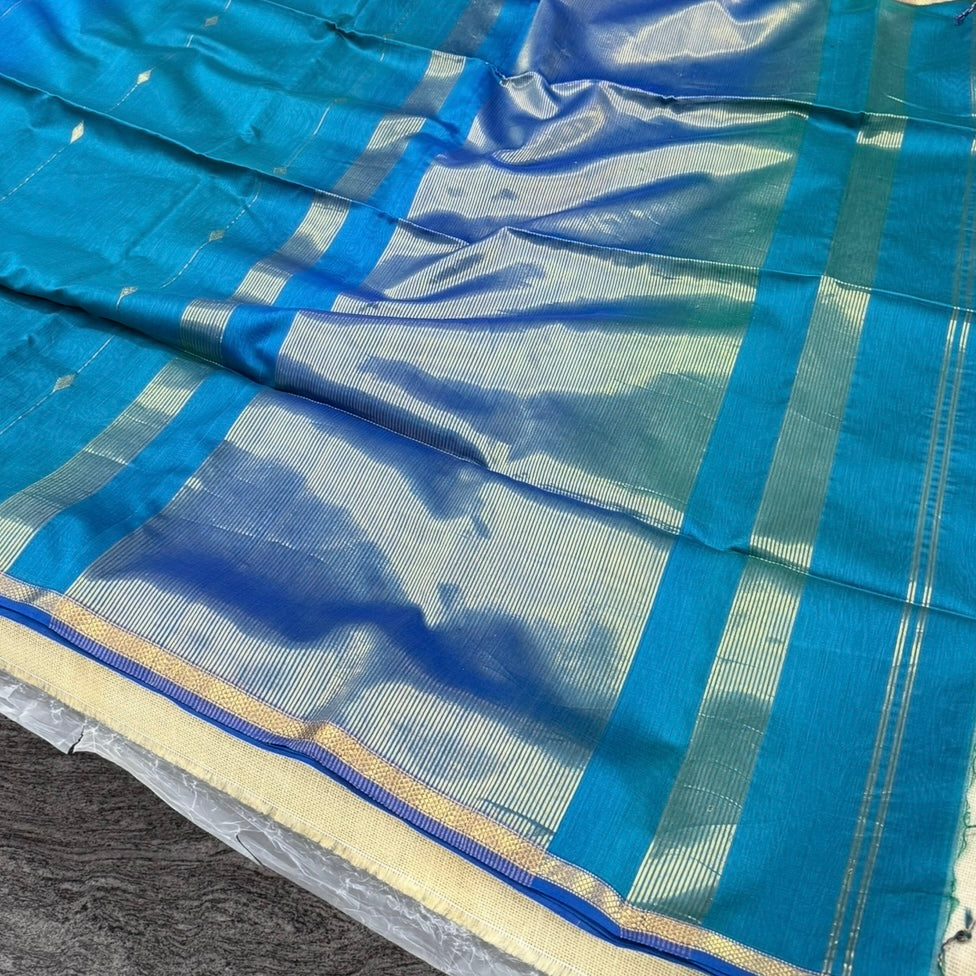 Sky Blue Dual Shade Maheshwari Silk Cotton Saree